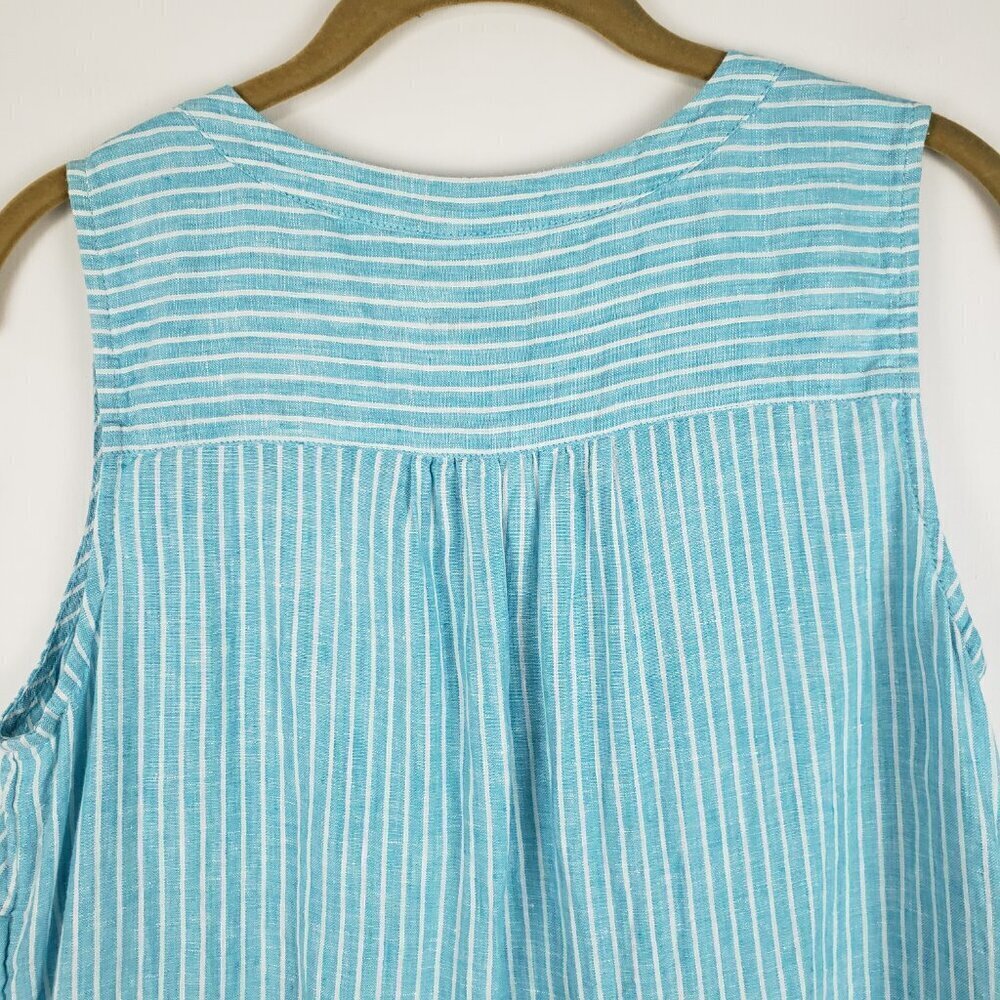 Talbots Split Neck Tank Linen Shell Top Coastal Teal White Womens Size Small - Picture 6 of 6